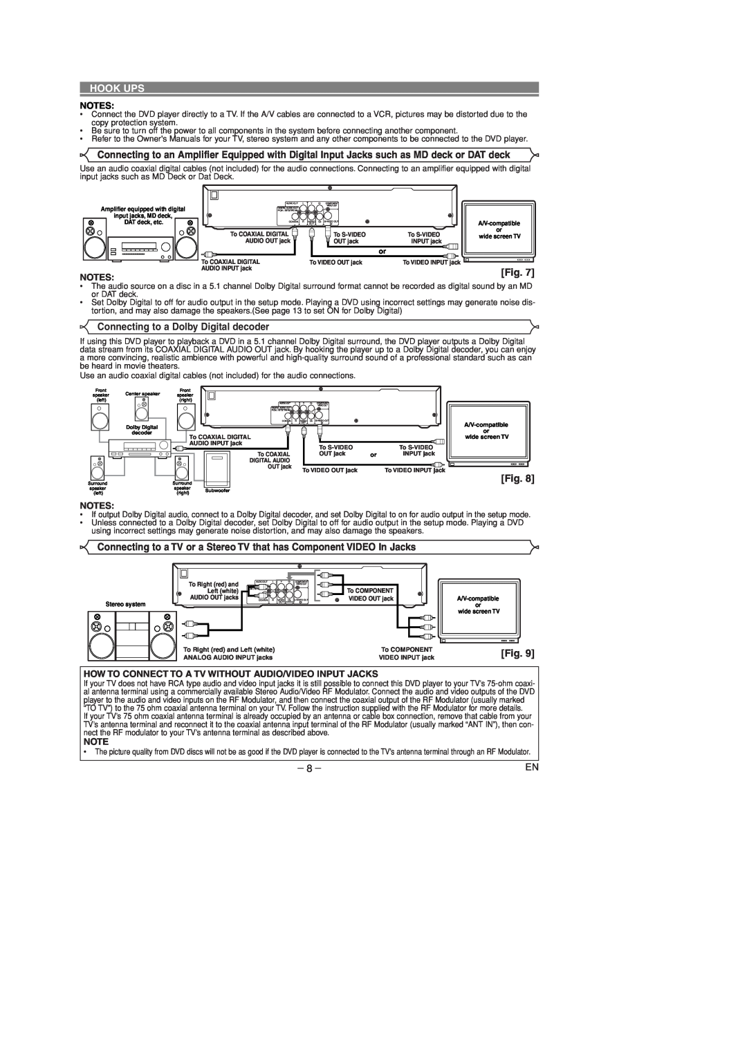 Sylvania DVL100D Connecting to a Dolby Digital decoder, Hook Ups, How To Connect To A Tv Without Audio/Video Input Jacks 