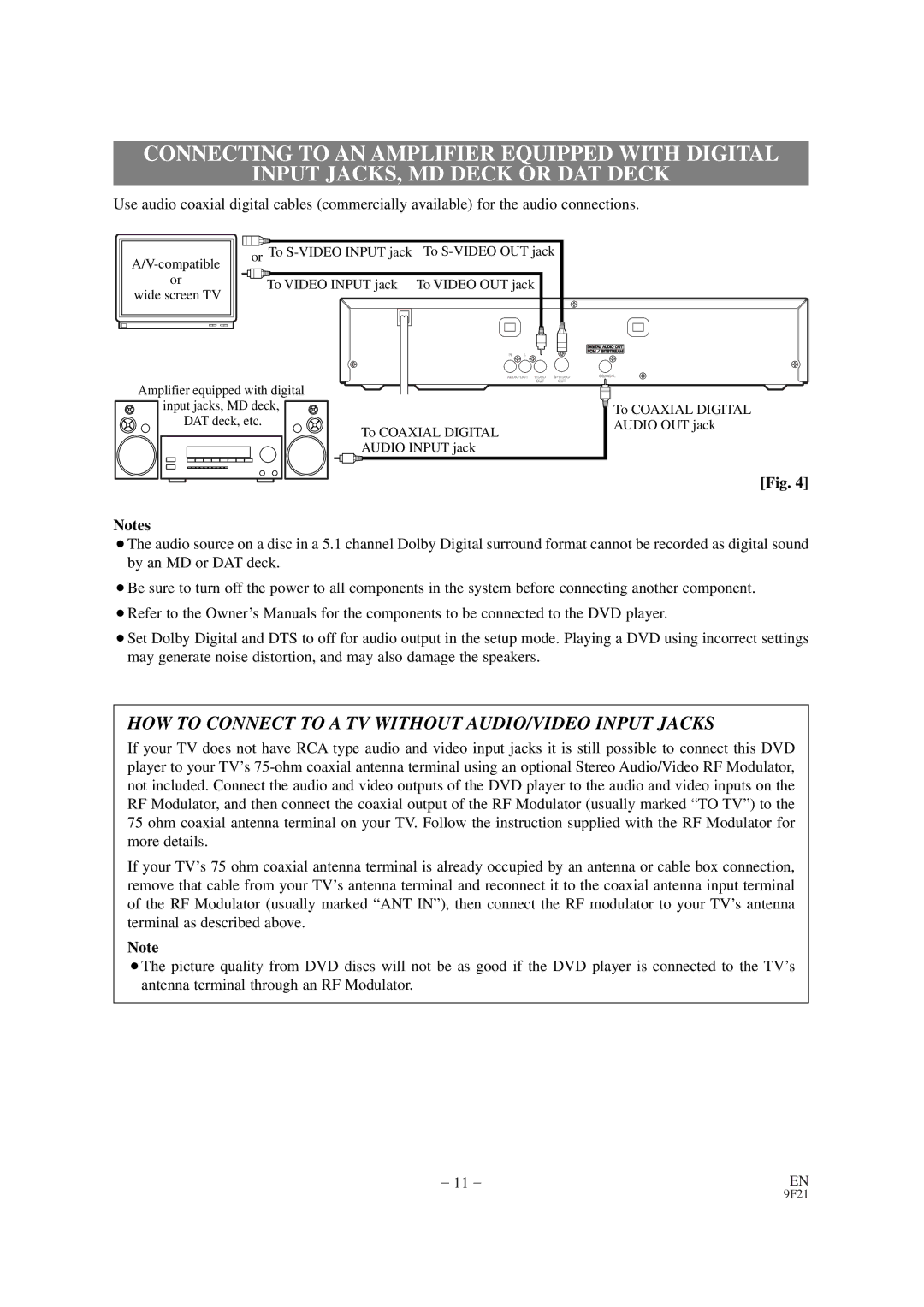 Sylvania DVL120RB owner manual HOW to Connect to a TV Without AUDIO/VIDEO Input Jacks 