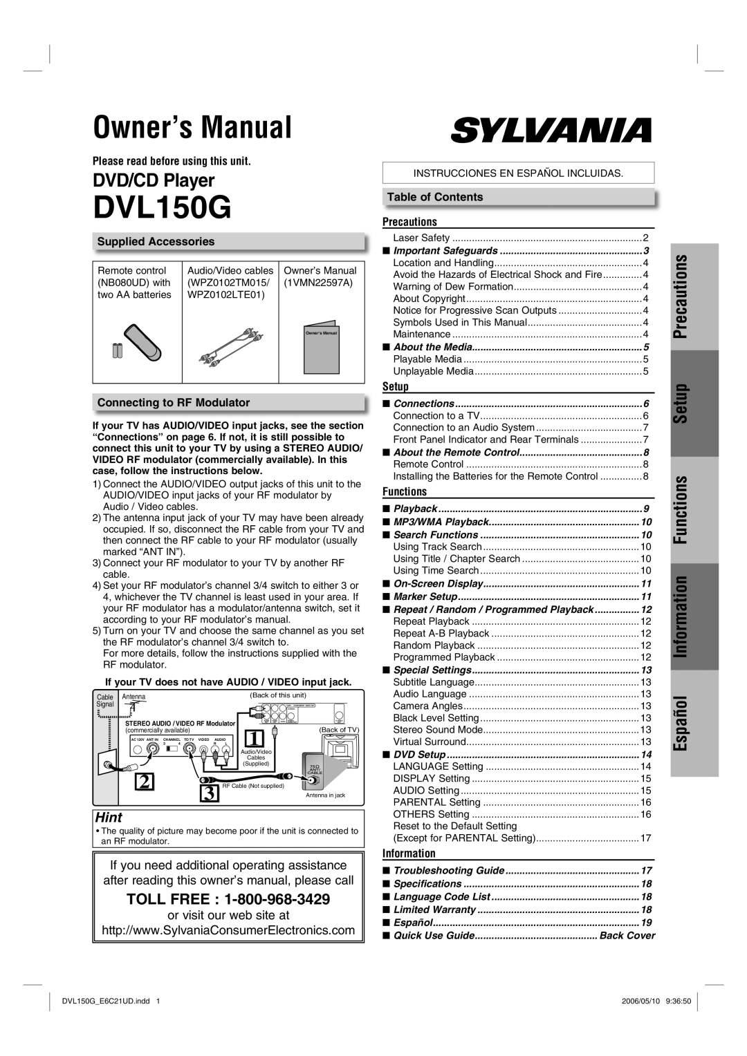 Sylvania DVL150G owner manual Hint 