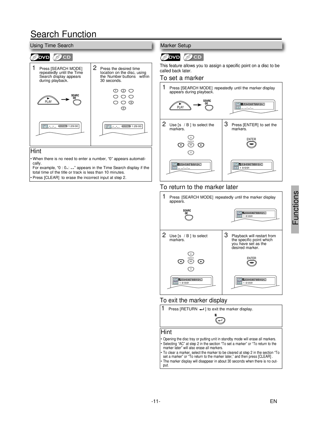 Sylvania DVL245G owner manual To set a marker, To return to the marker later, To exit the marker display 