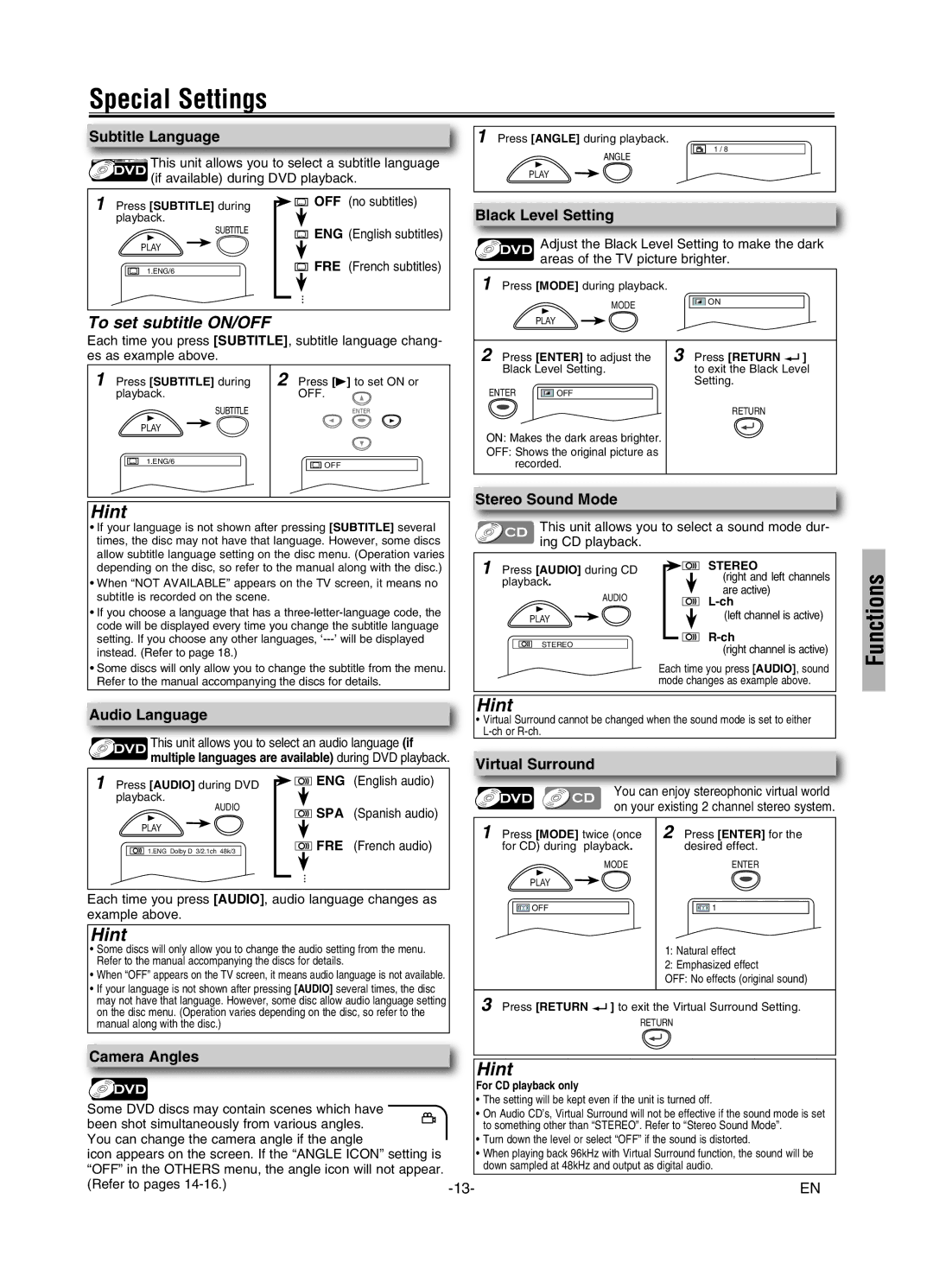 Sylvania DVL245G owner manual Special Settings 