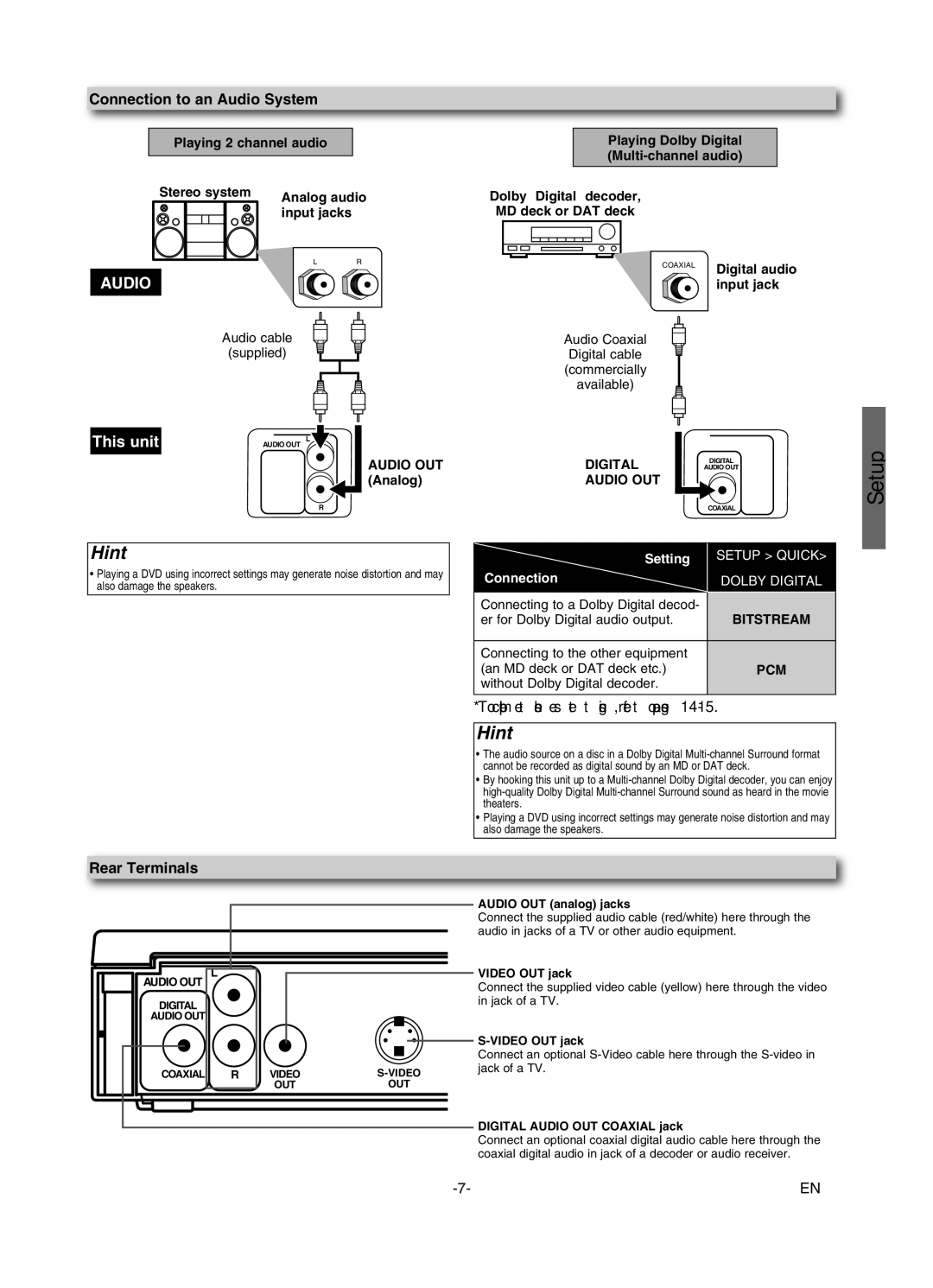 Sylvania DVL245G owner manual Connection to an Audio System, Rear Terminals 