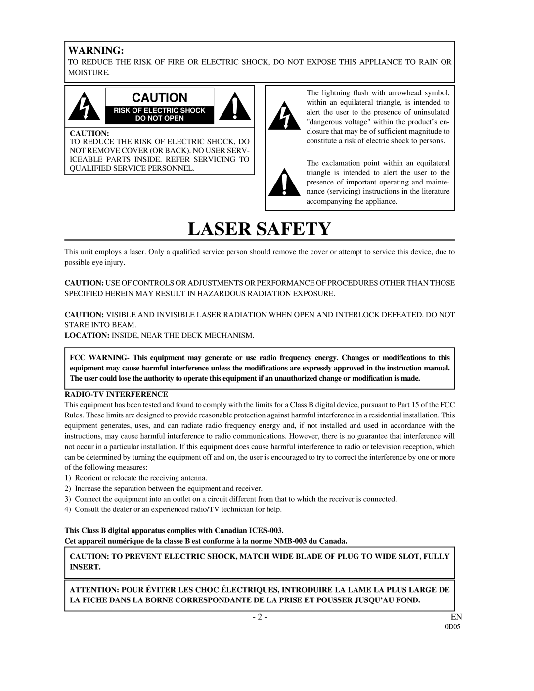 Sylvania DVL500A owner manual Laser Safety 