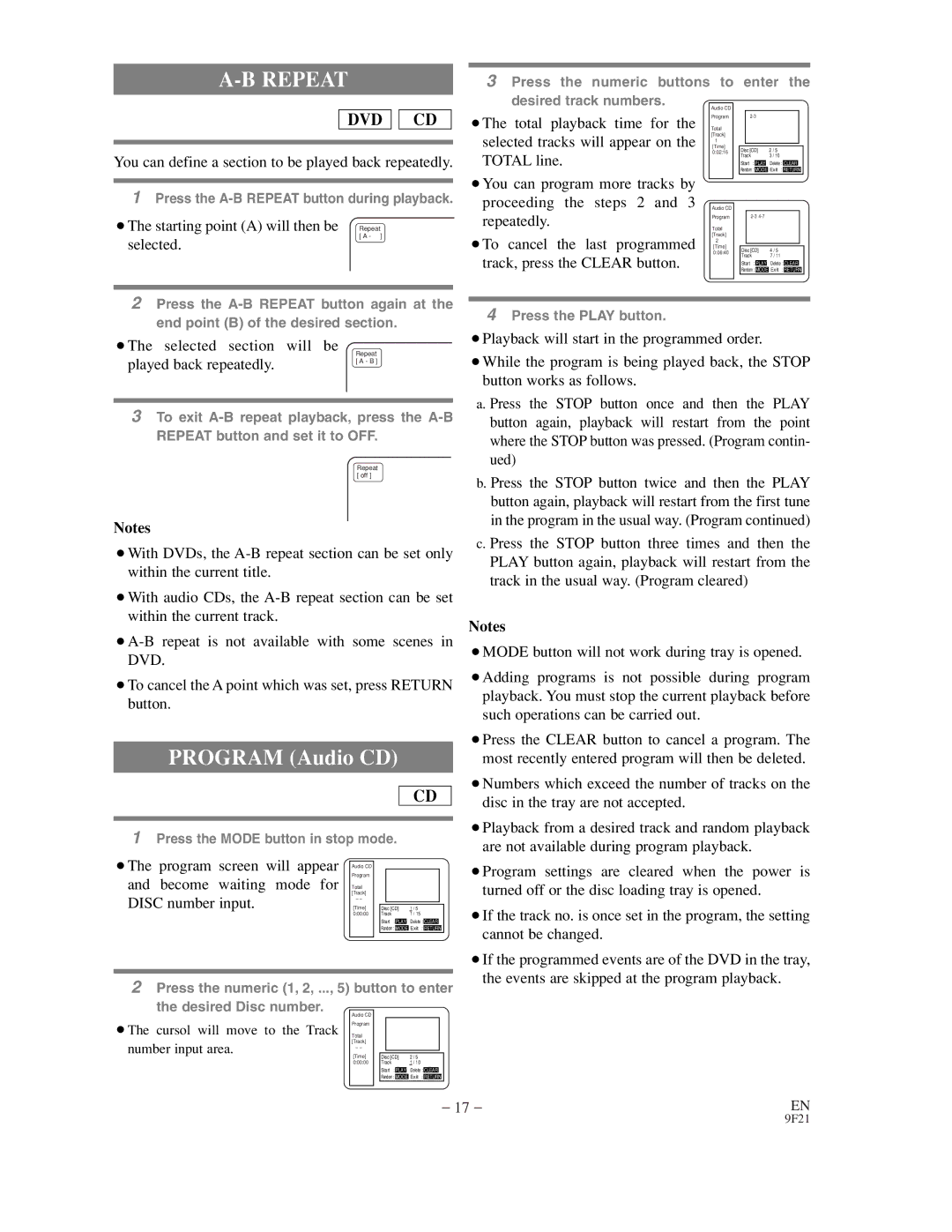 Sylvania DVL500B You can define a section to be played back repeatedly, ¡The starting point a will then be Repeat Selected 