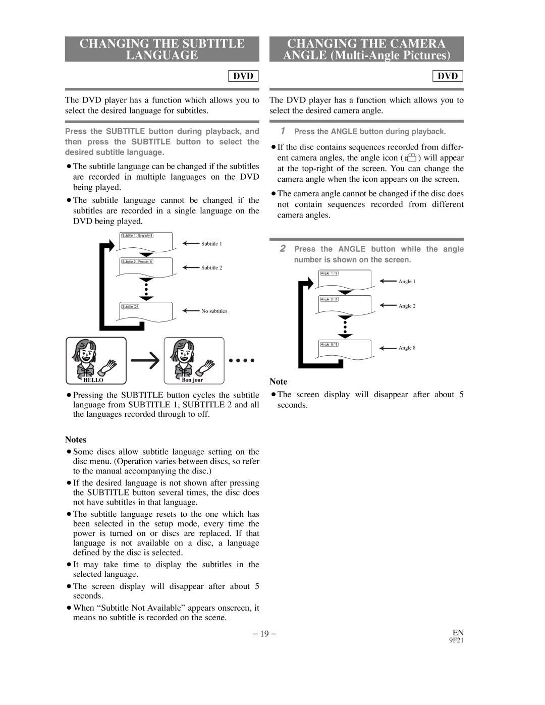 Sylvania DVL500B owner manual Changing the Subtitle Language, Changing the Camera Angle Multi-Angle Pictures 