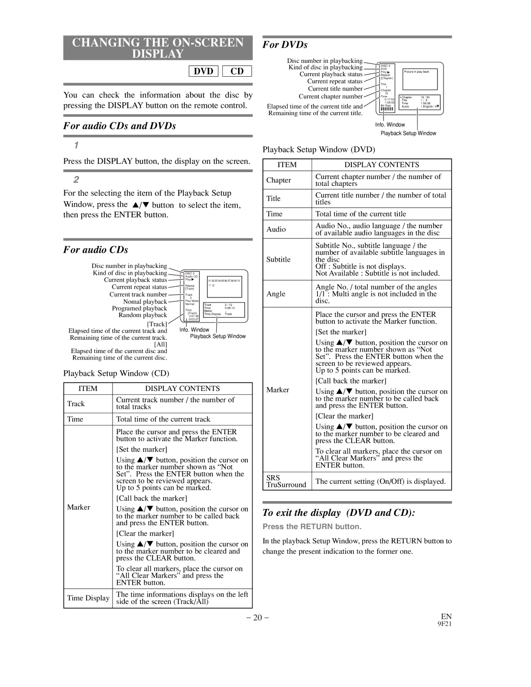 Sylvania DVL500B owner manual Changing the ON-SCREEN Display, Playback Setup Window CD 