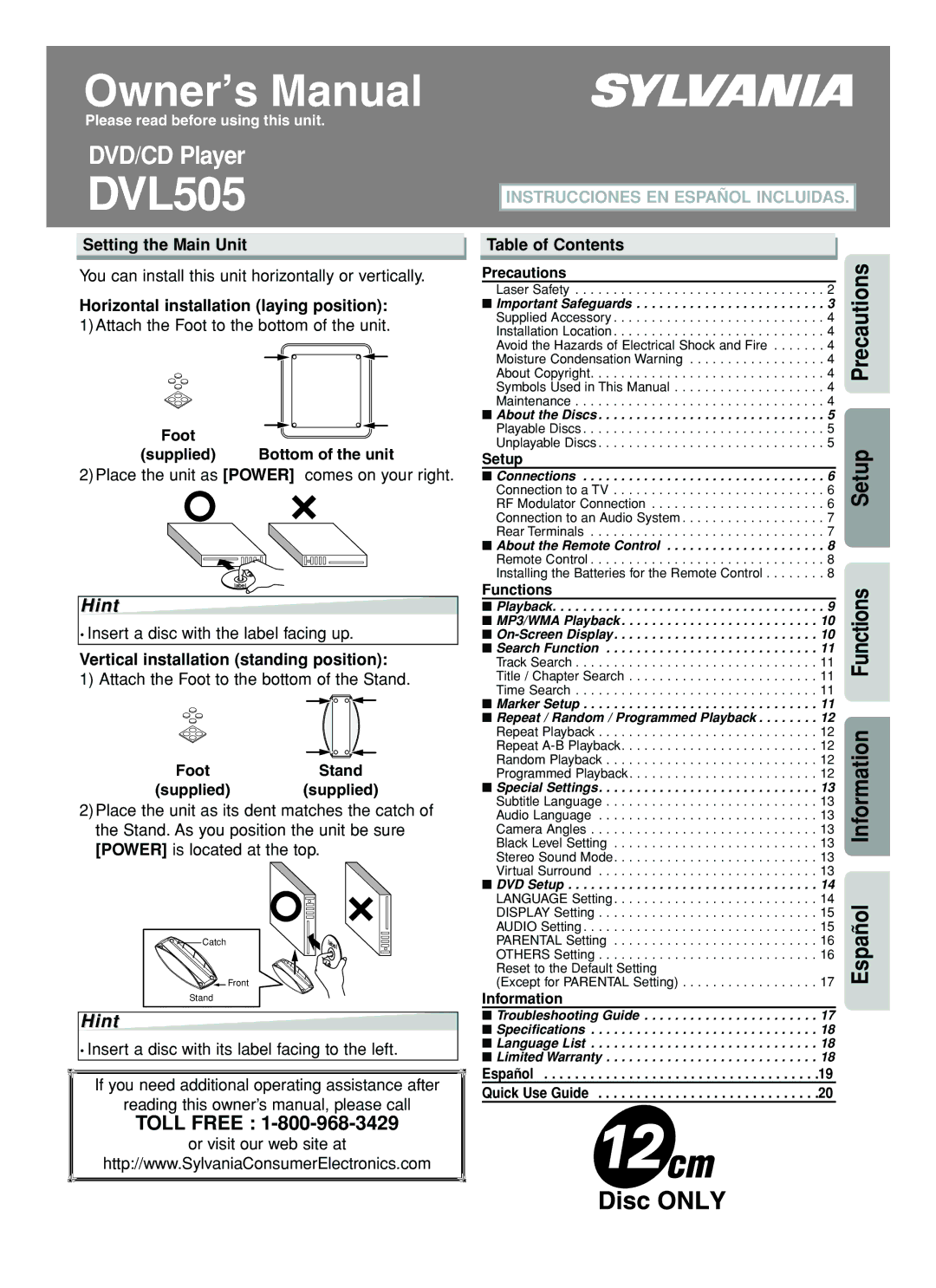 Sylvania DVL505 owner manual Hint 