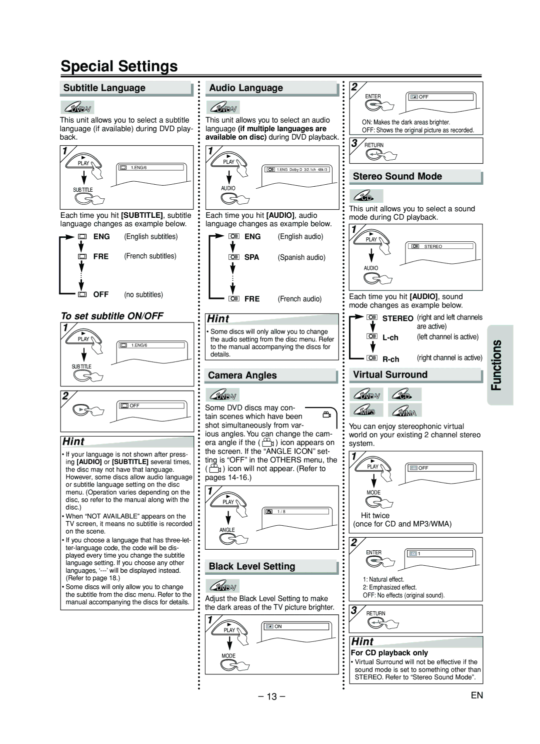 Sylvania DVL505 owner manual Special Settings 