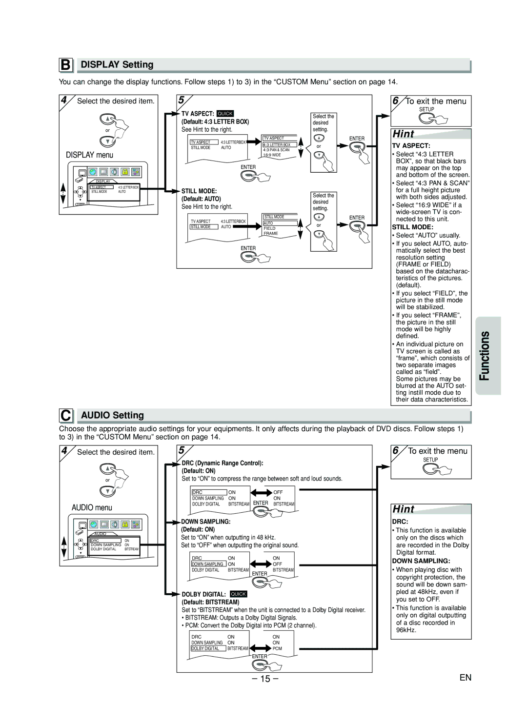 Sylvania DVL505 owner manual Display Setting, Audio Setting 