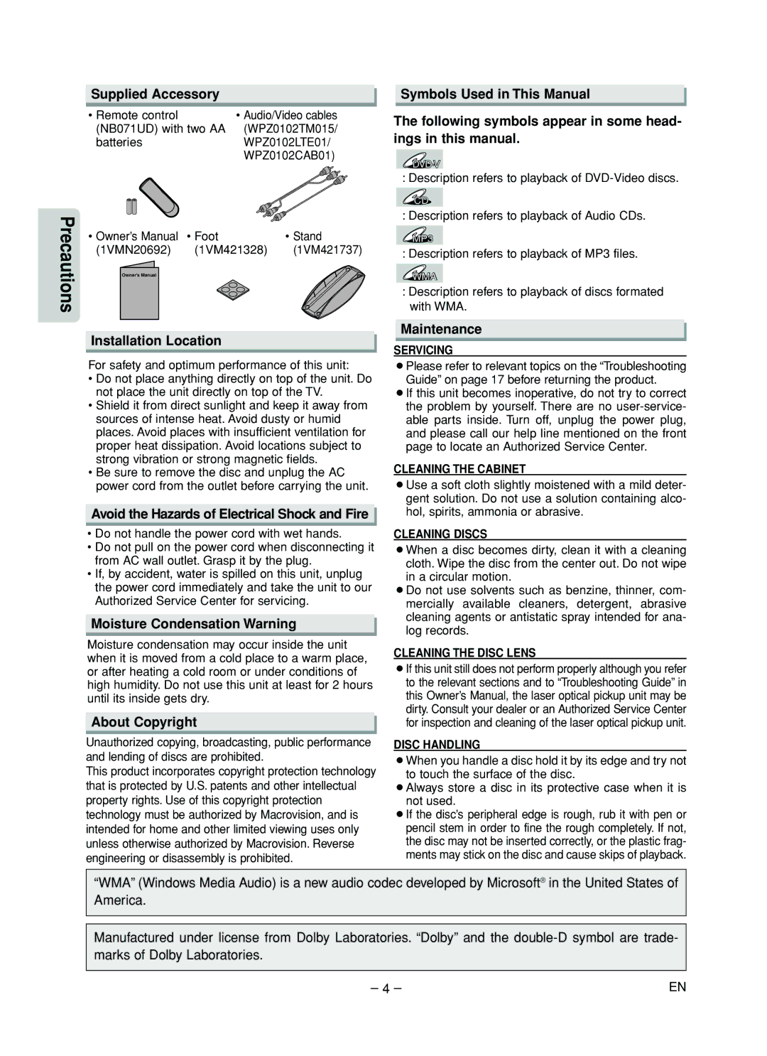 Sylvania DVL505 Supplied Accessory, Installation Location, Avoid the Hazards of Electrical Shock and Fire, About Copyright 