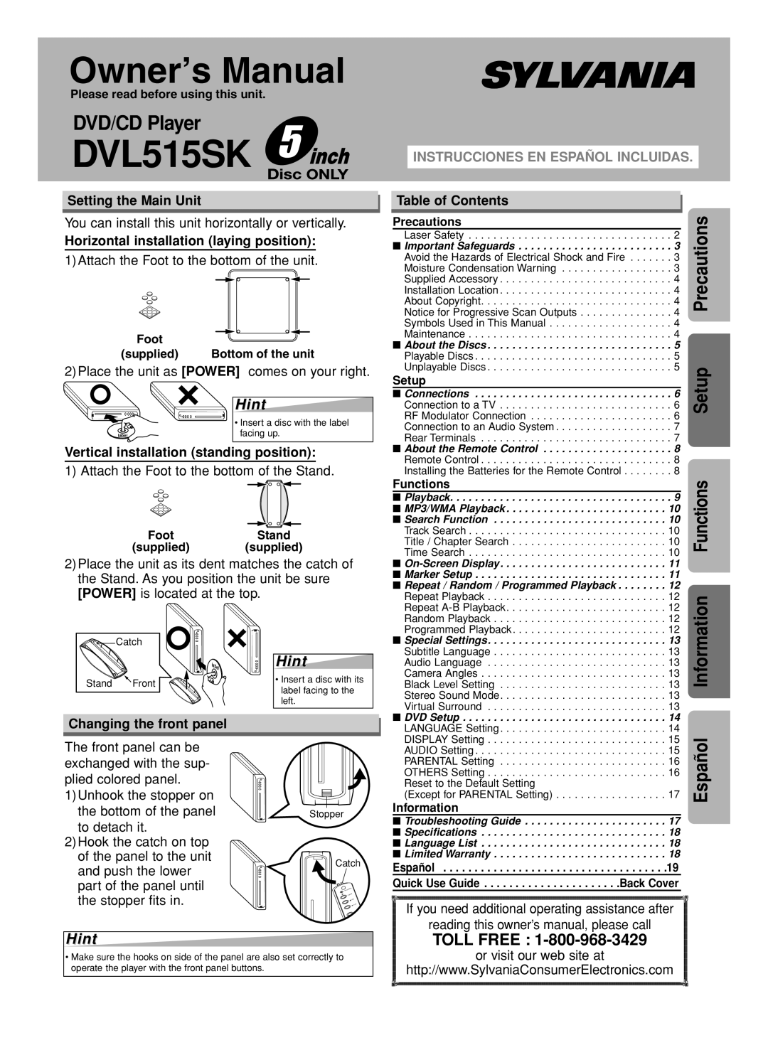 Sylvania DVL515SK owner manual Hint 