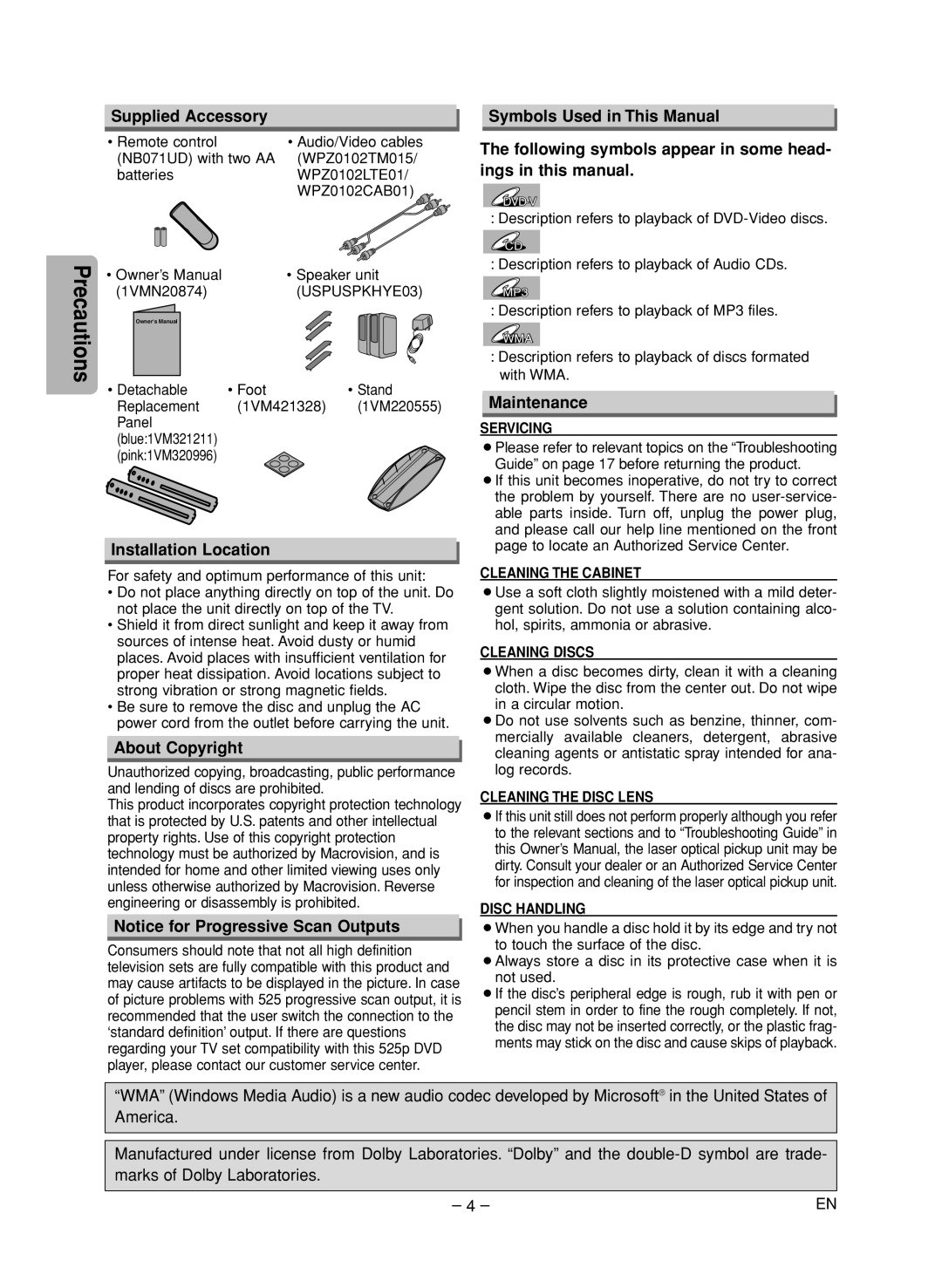 Sylvania DVL515SK owner manual Supplied Accessory, Maintenance, Installation Location, About Copyright 