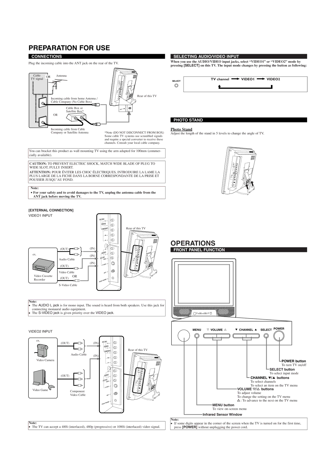 Sylvania DVL515SLD owner manual Preparation for USE, Operations 