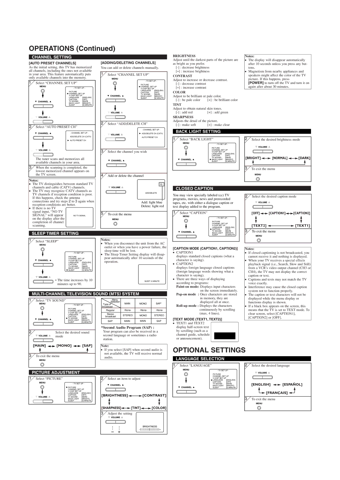 Sylvania DVL515SLD owner manual Operations, Optional Settings 