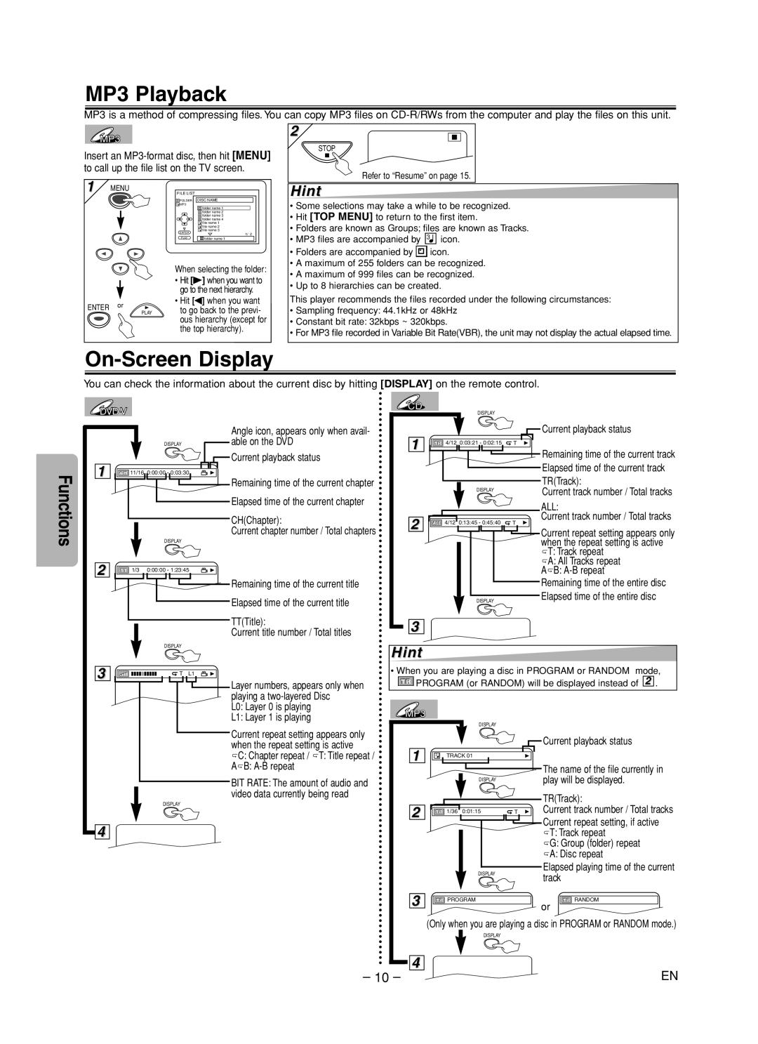 Sylvania DVL700F Angle icon, appears only when avail, Able on the DVD, Current playback status, TRTrack, CHChapter 