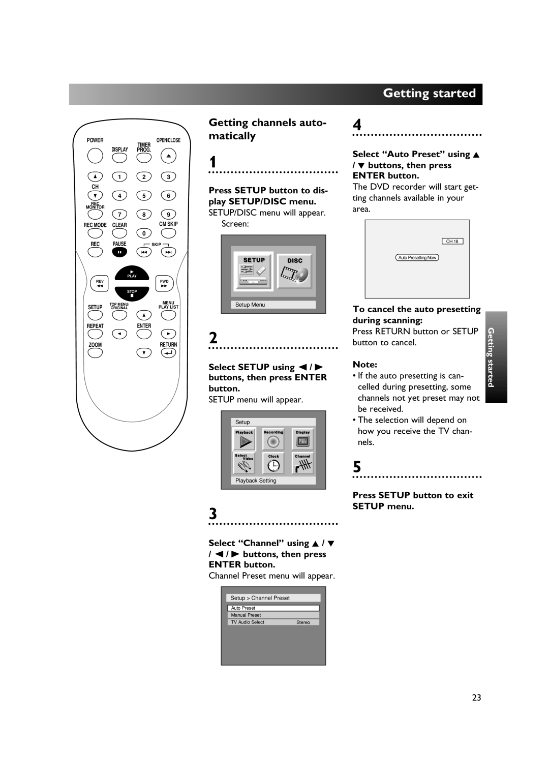 Sylvania DVR90DE owner manual Getting channels auto- matically 