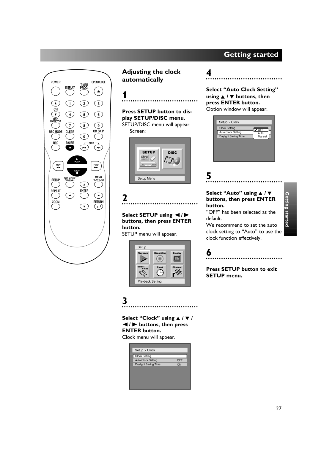 Sylvania DVR90DE owner manual Adjusting the clock automatically, Option window will appear, Select Auto using K / L 