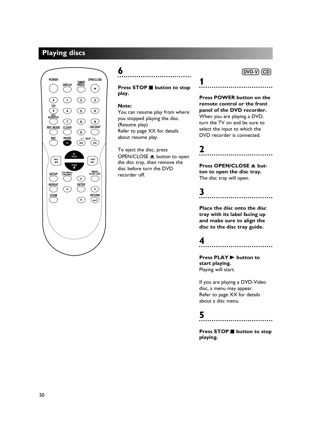 Sylvania DVR90DE owner manual Press Stop C button to stop playing 