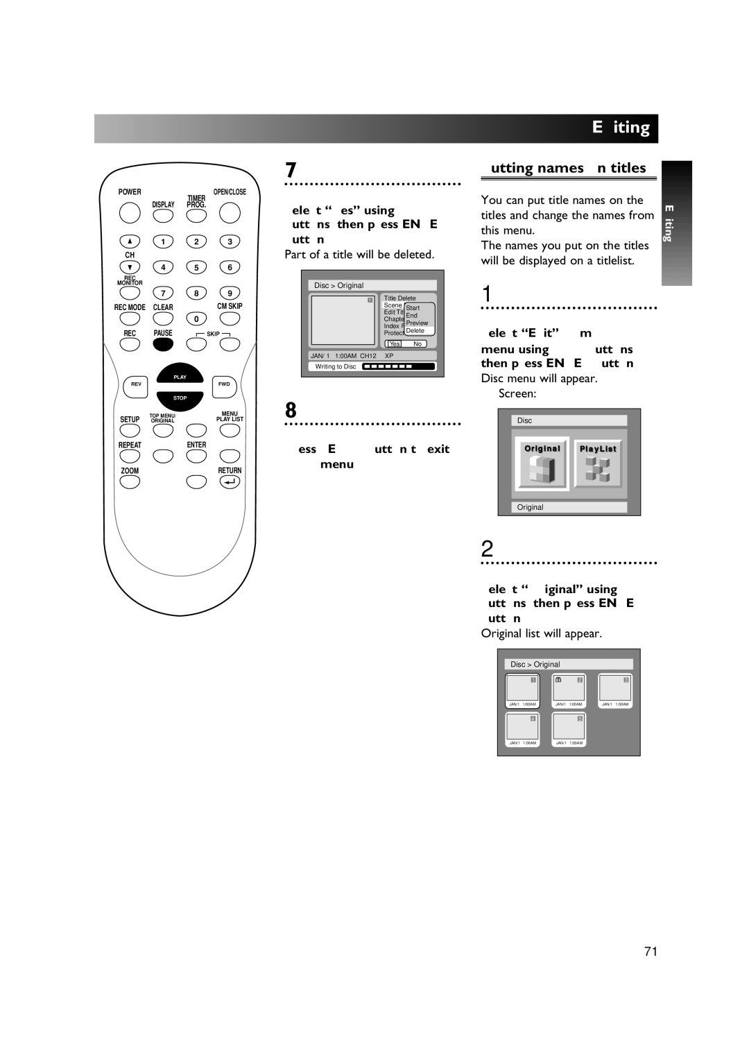 Sylvania DVR90DE owner manual Part of a title will be deleted, You can put title names on Titles and change the names from 