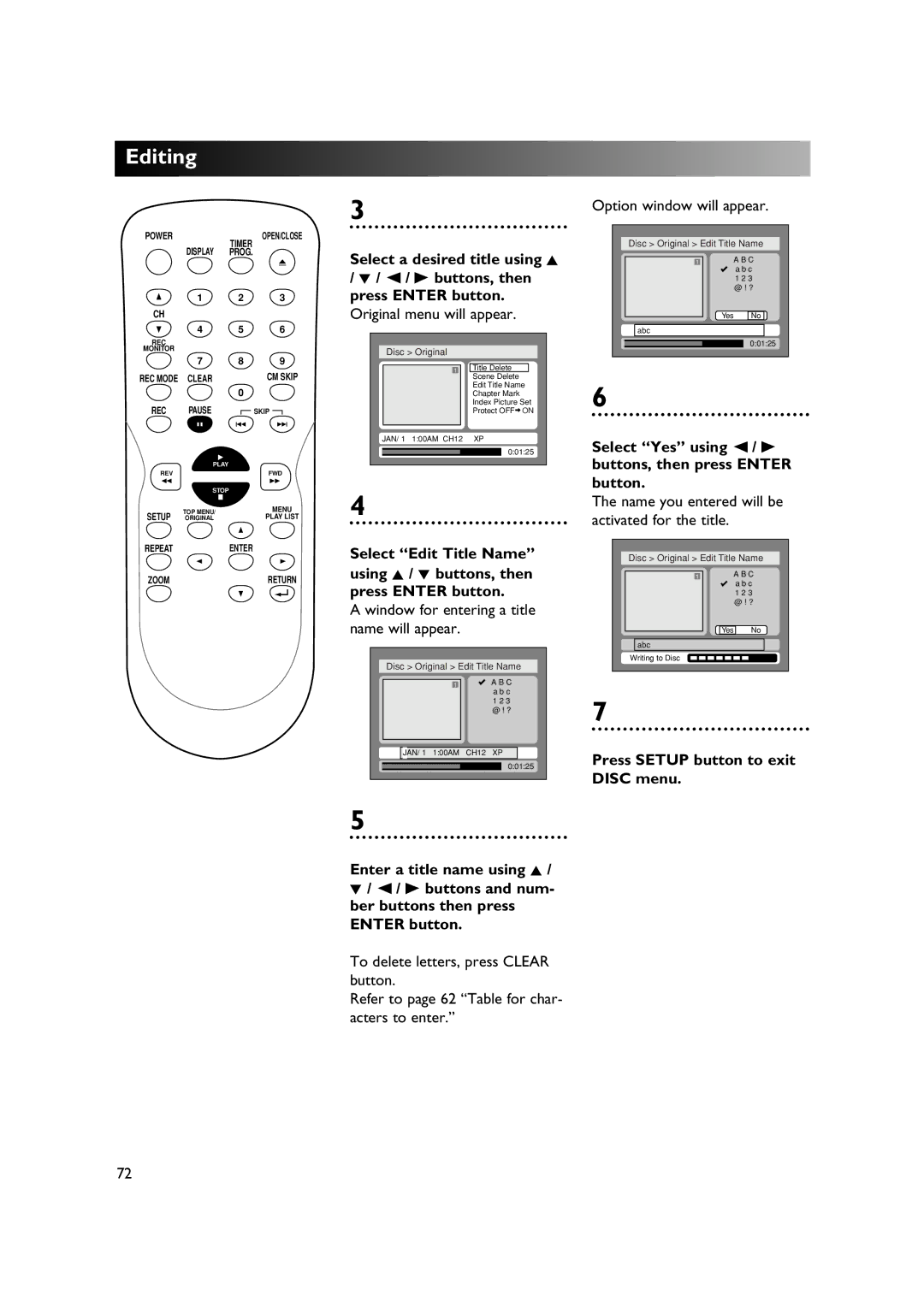 Sylvania DVR90DE Select Edit Title Name, Name you entered will be activated for the title, Using K / L buttons, then 