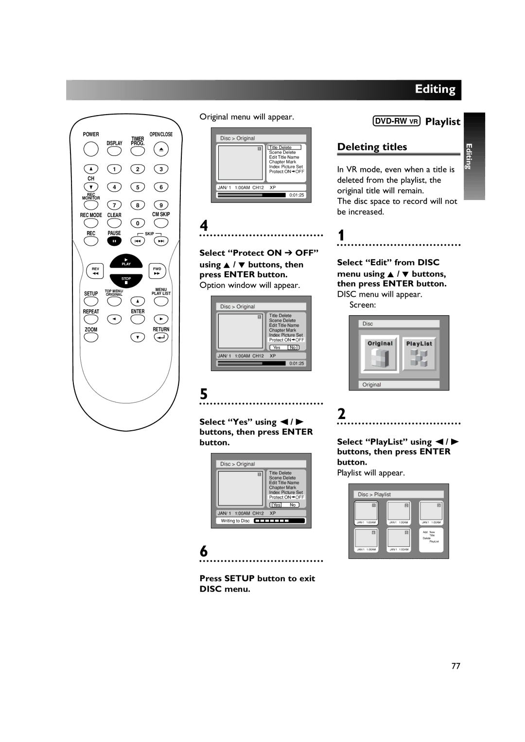 Sylvania DVR90DE owner manual DVD-RWVR Playlist Deleting titles, VR mode, even when a title is, Playlist will appear 