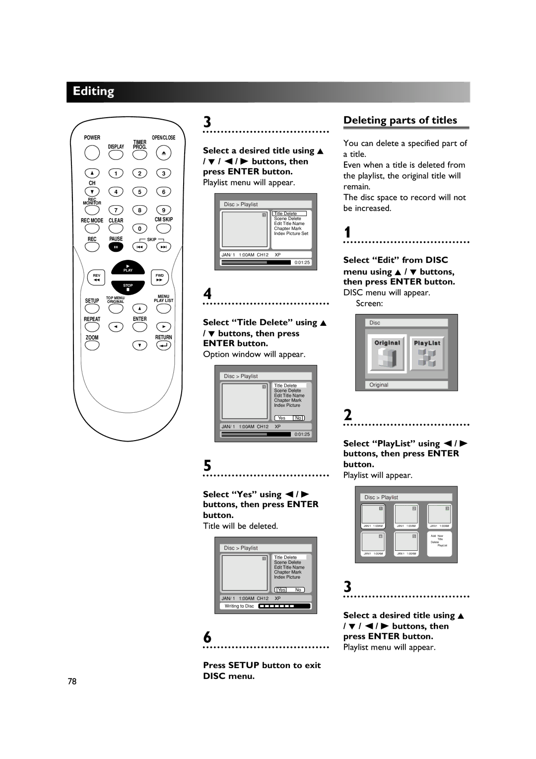 Sylvania DVR90DE owner manual Select Title Delete using K, Option window will appear 