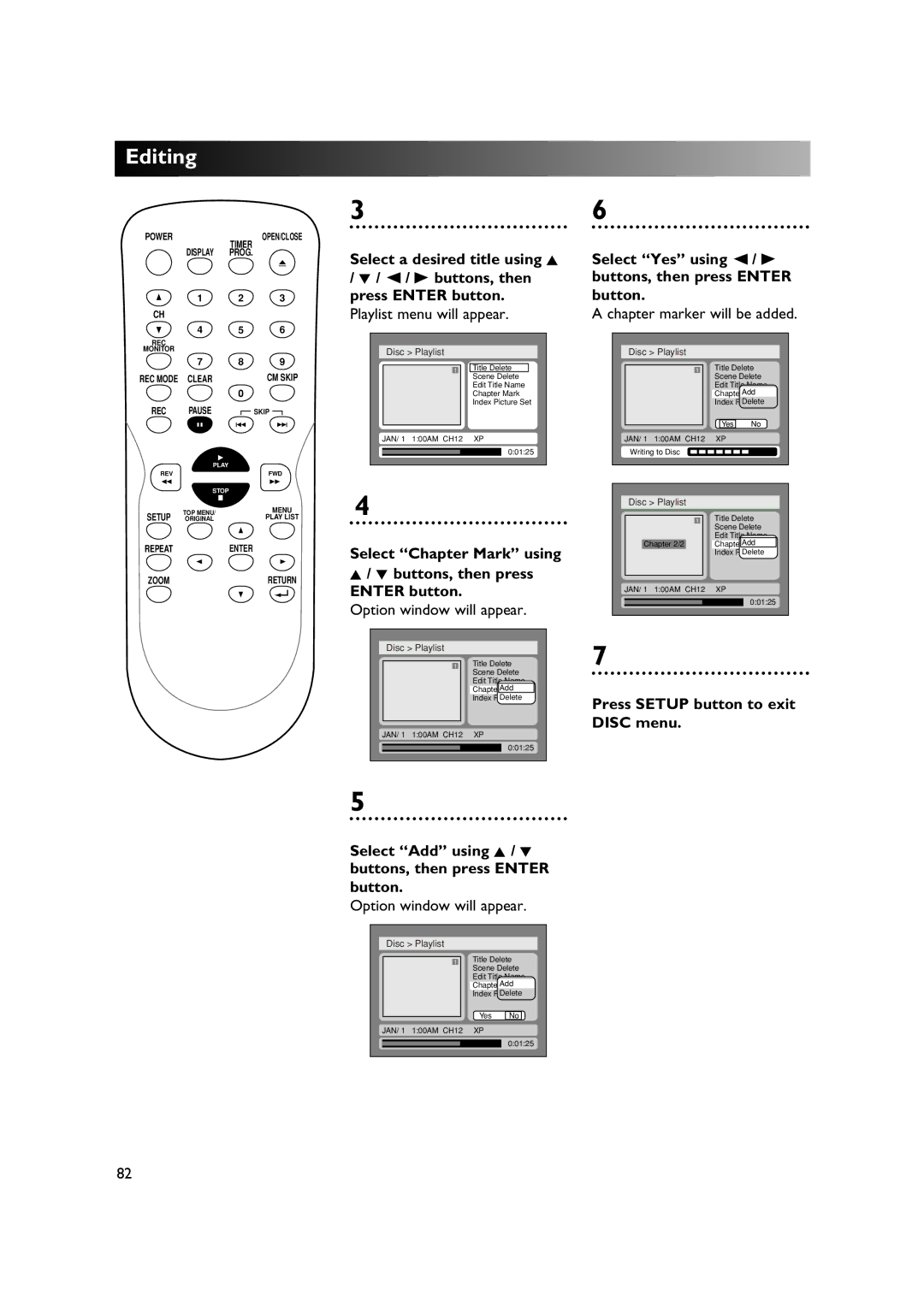 Sylvania DVR90DE owner manual Yes JAN/ 1 100AM CH12 