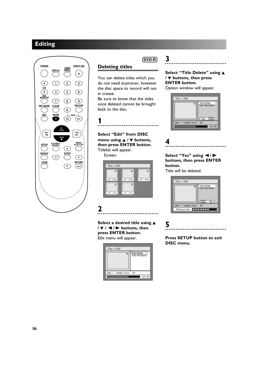 Sylvania DVR90DE owner manual Title Delete 