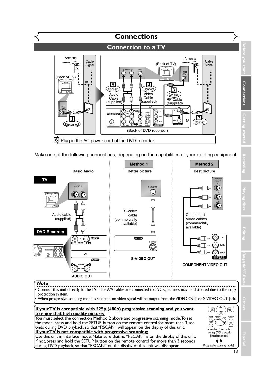 Sylvania DVR90DEA owner manual Connection to a TV, To enjoy that high quality picture 