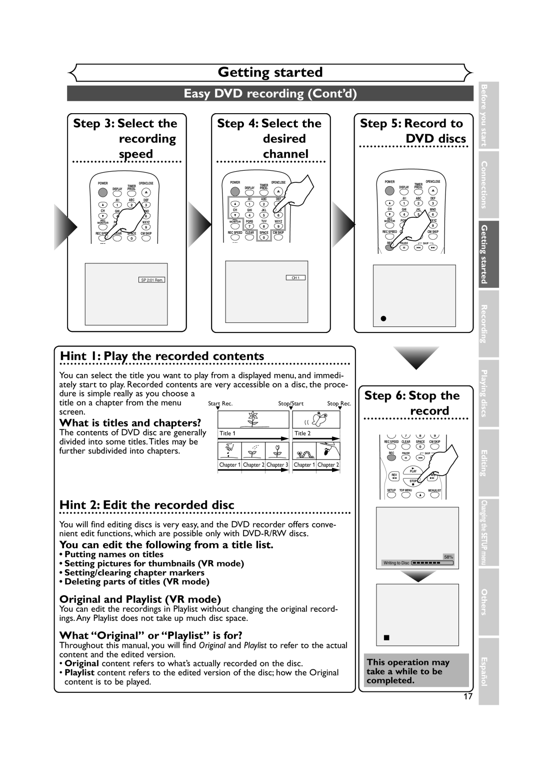 Sylvania DVR90DEA owner manual Easy DVD recording Cont’d, Speed Channel 