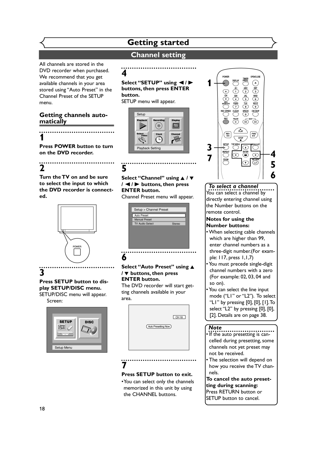 Sylvania DVR90DEA owner manual Channel setting, Getting channels auto- matically 