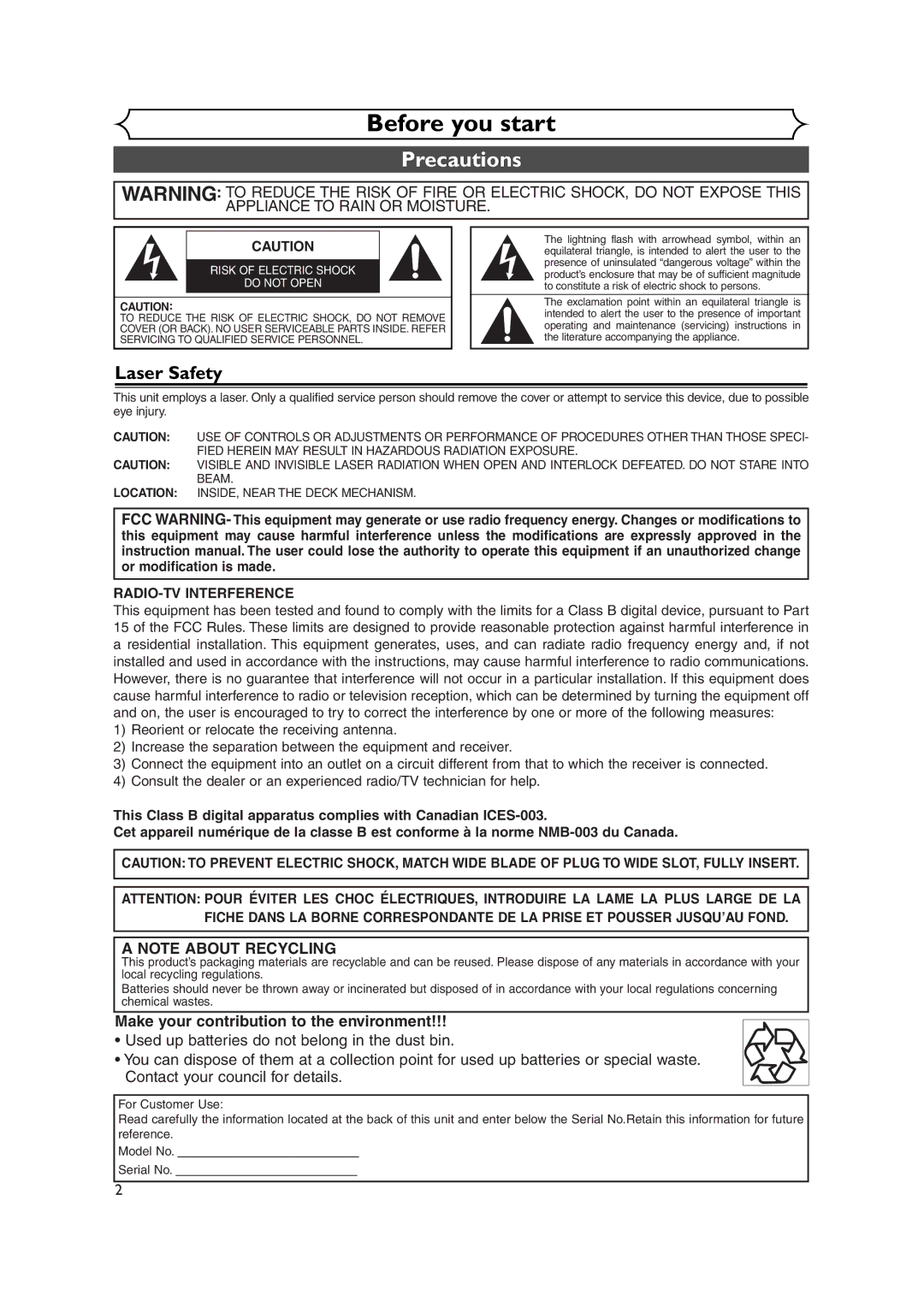 Sylvania DVR90DEA owner manual Precautions, Laser Safety 