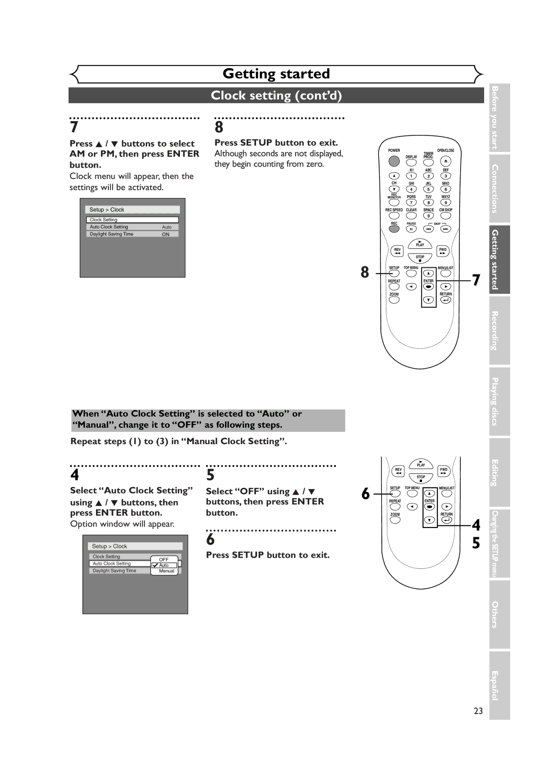 Sylvania DVR90DEA owner manual Clock menu will appear, then the settings will be activated, Select OFF using K / L, Button 