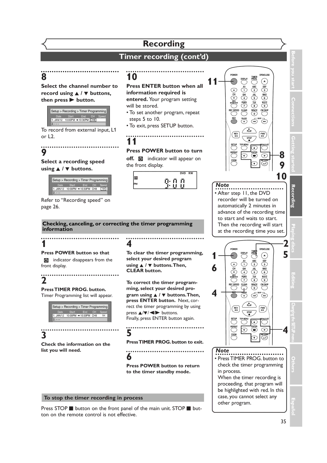 Sylvania DVR90DEA owner manual Timer recording cont’d 