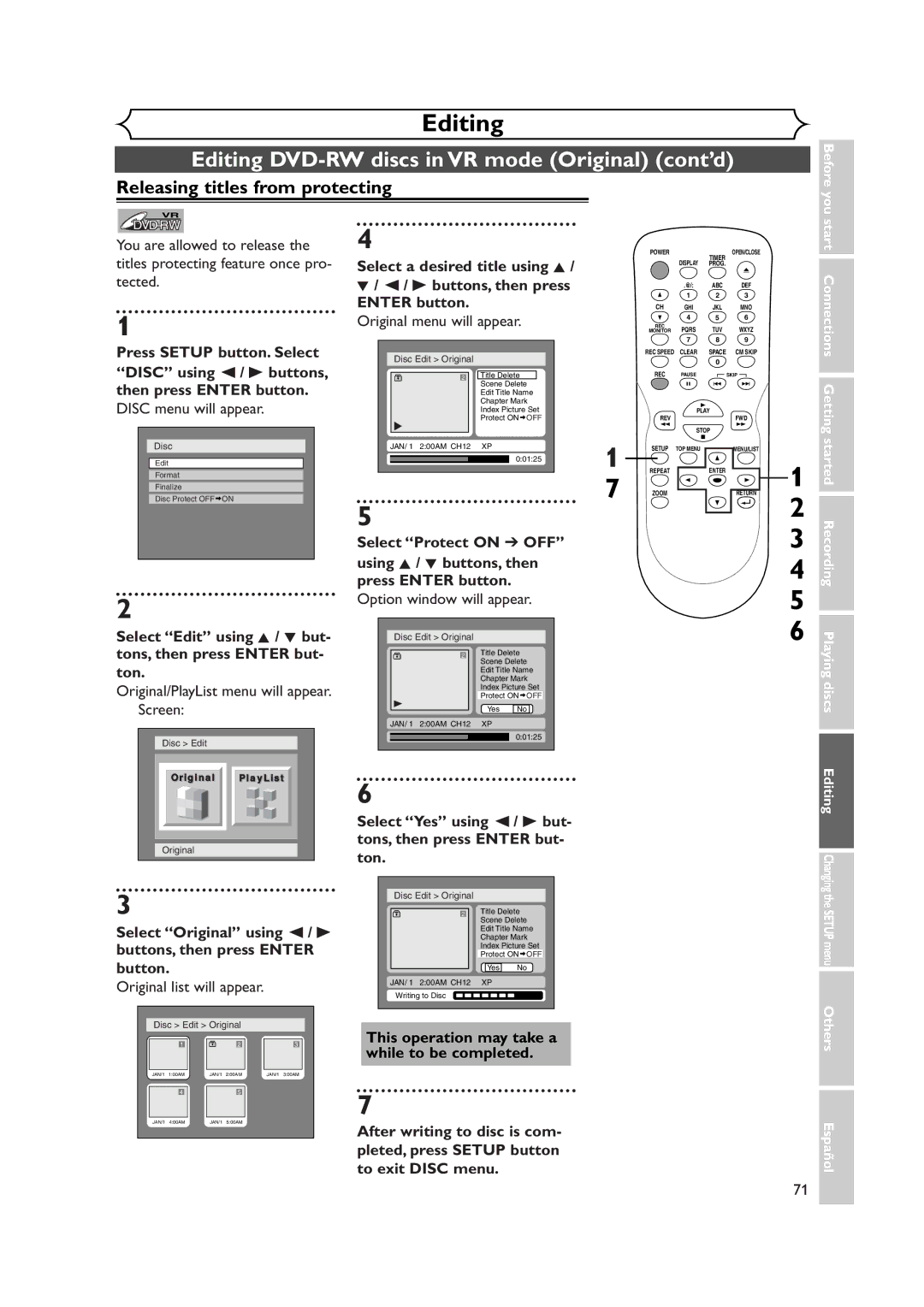 Sylvania DVR90DEA owner manual Releasing titles from protecting, Select Yes using / B but- tons, then press Enter but- ton 