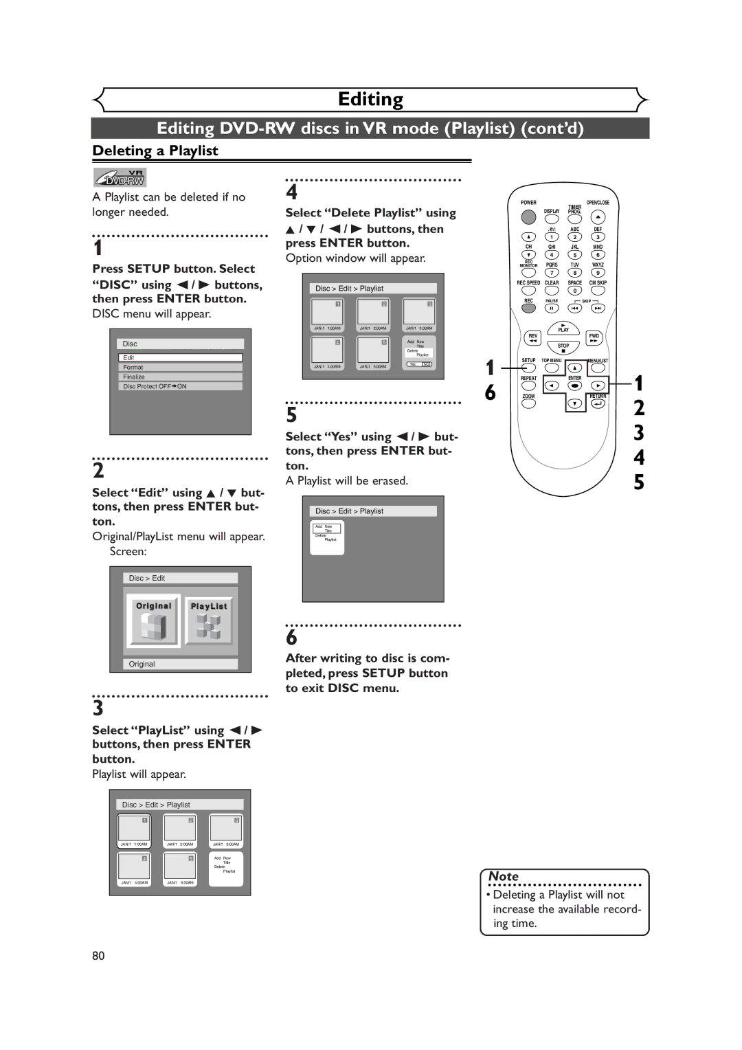 Sylvania DVR90DEA owner manual Deleting a Playlist, Playlist can be deleted if no longer needed, Playlist will be erased 