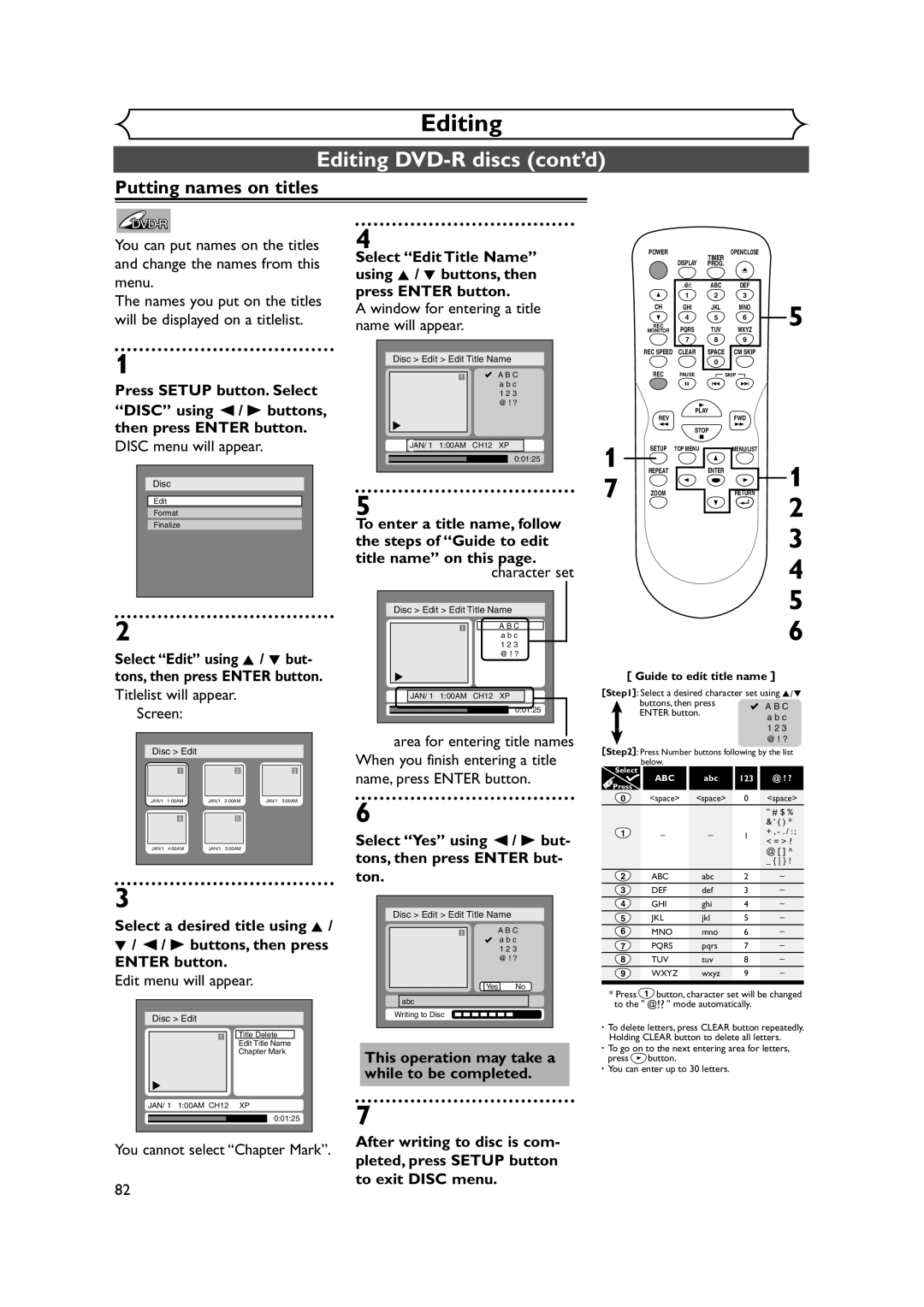 Sylvania DVR90DEA owner manual Editing DVD-R discs cont’d, Select Edit Title Name using K / L buttons, then 