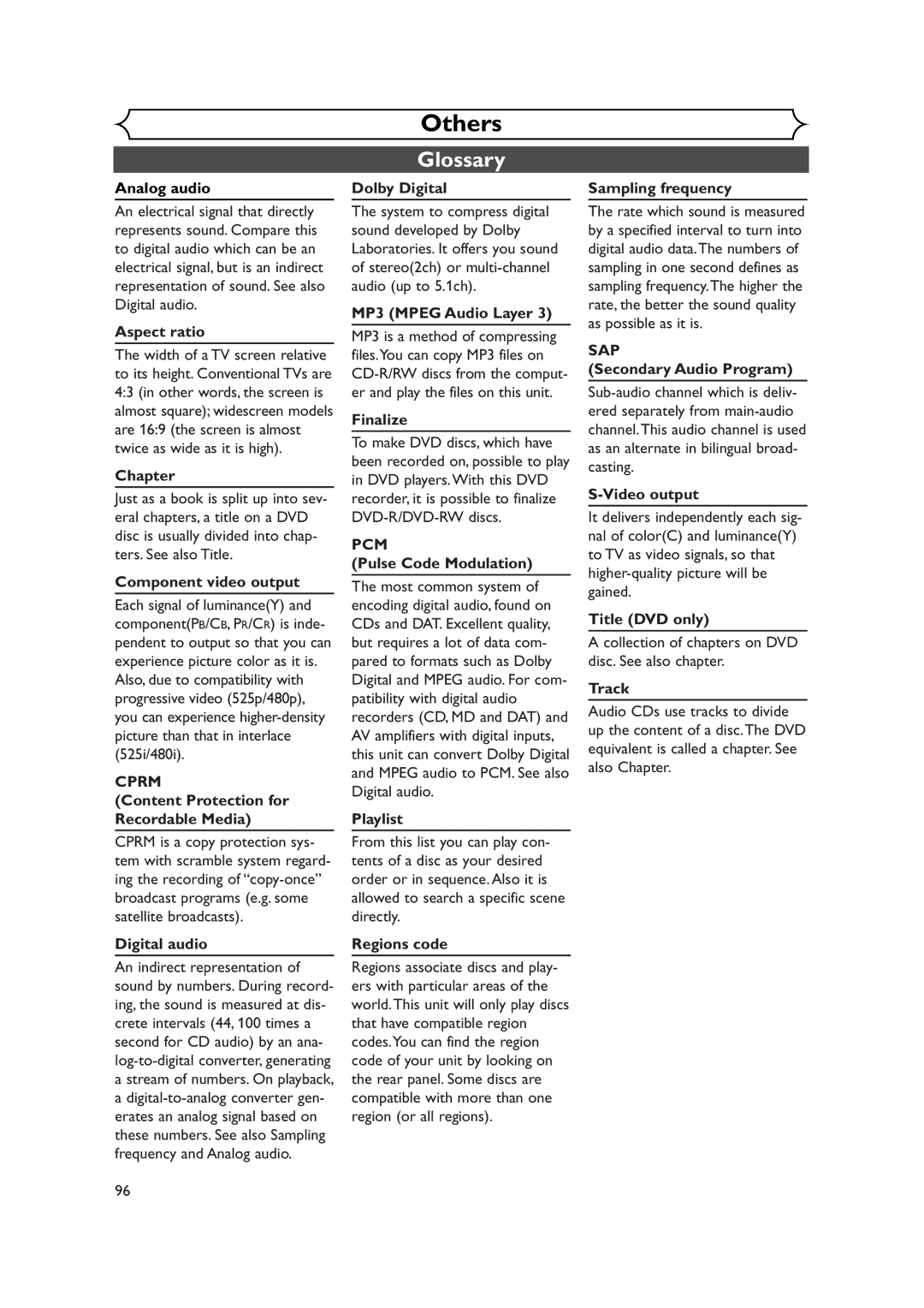 Sylvania DVR90DEA owner manual Glossary 