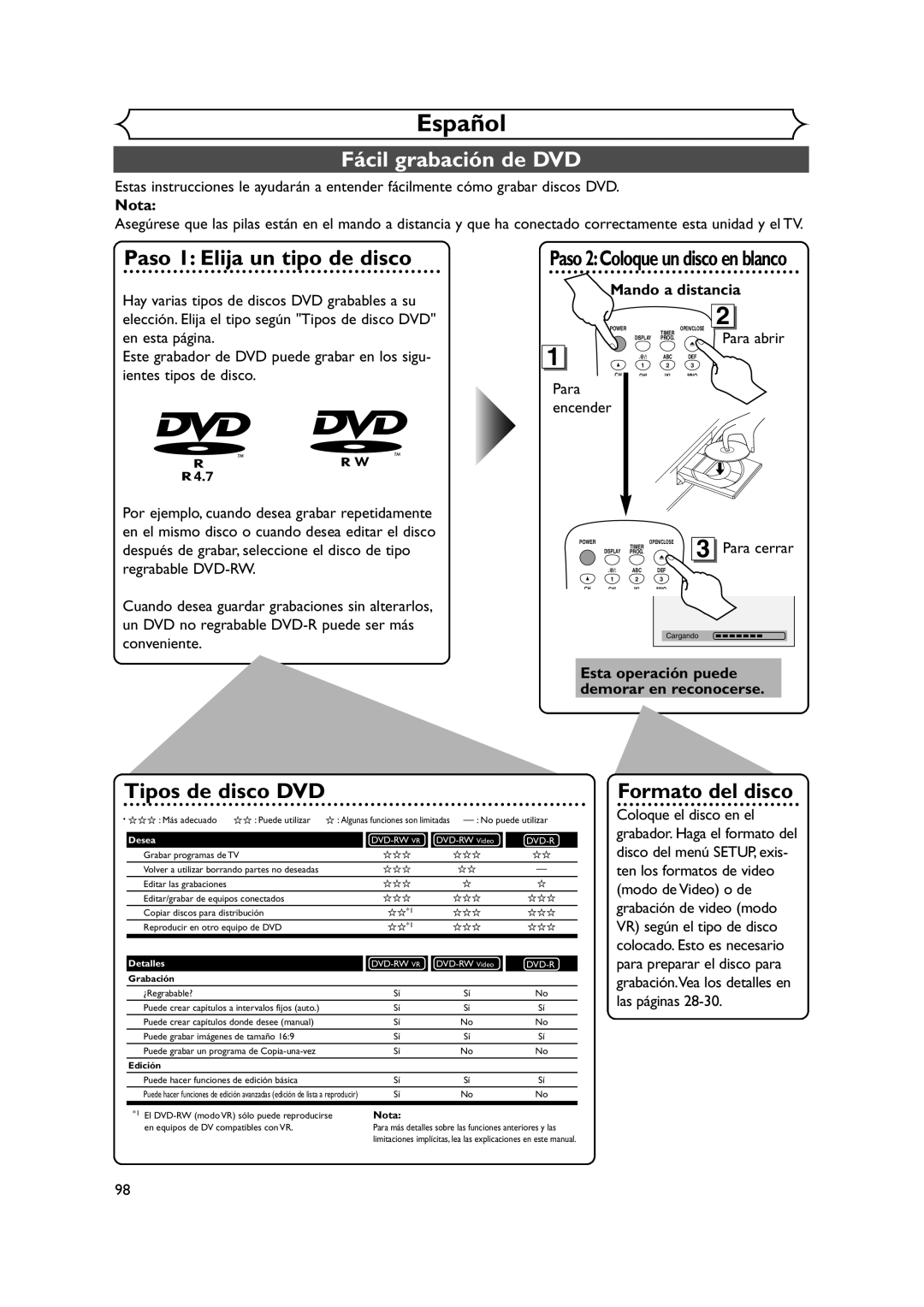 Sylvania DVR90DEA owner manual Fácil grabación de DVD 