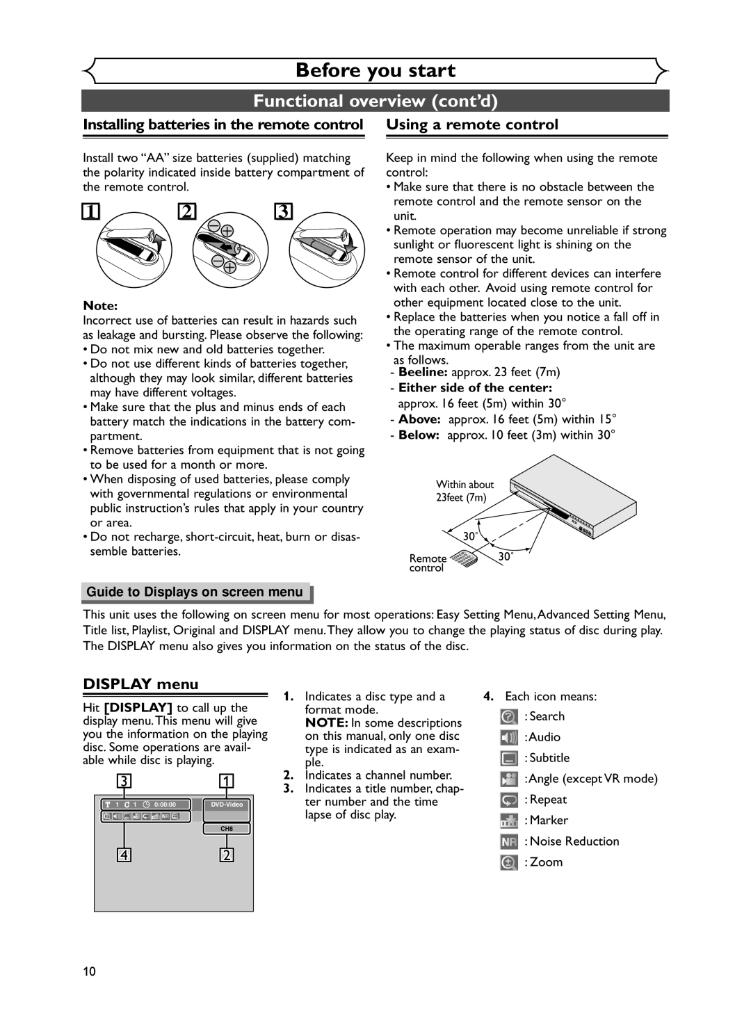 Sylvania DVR90DF owner manual Display menu 