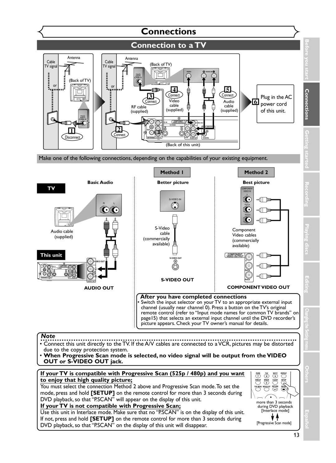 Sylvania DVR90DF owner manual Connections, Connection to a TV, After you have completed connections 