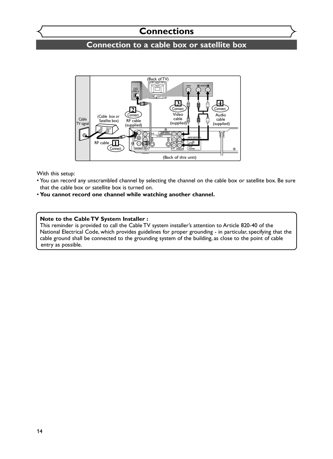 Sylvania DVR90DF owner manual Connection to a cable box or satellite box, With this setup 