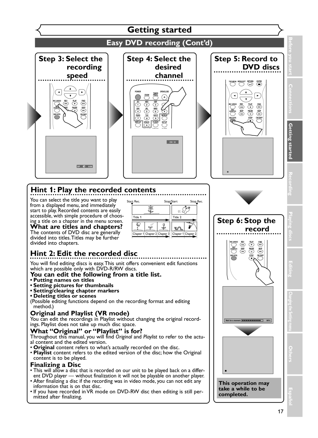 Sylvania DVR90DF owner manual Easy DVD recording Cont’d, Speed Channel 