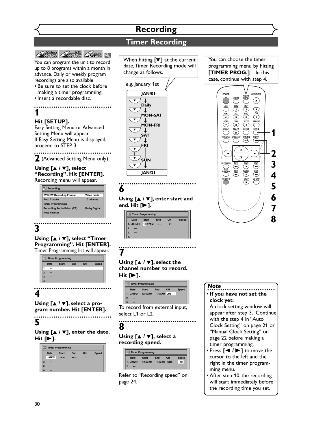 Sylvania DVR90DF owner manual Timer Recording, Timer PROG. . In this, CH Speed, Using K / L, enter start 