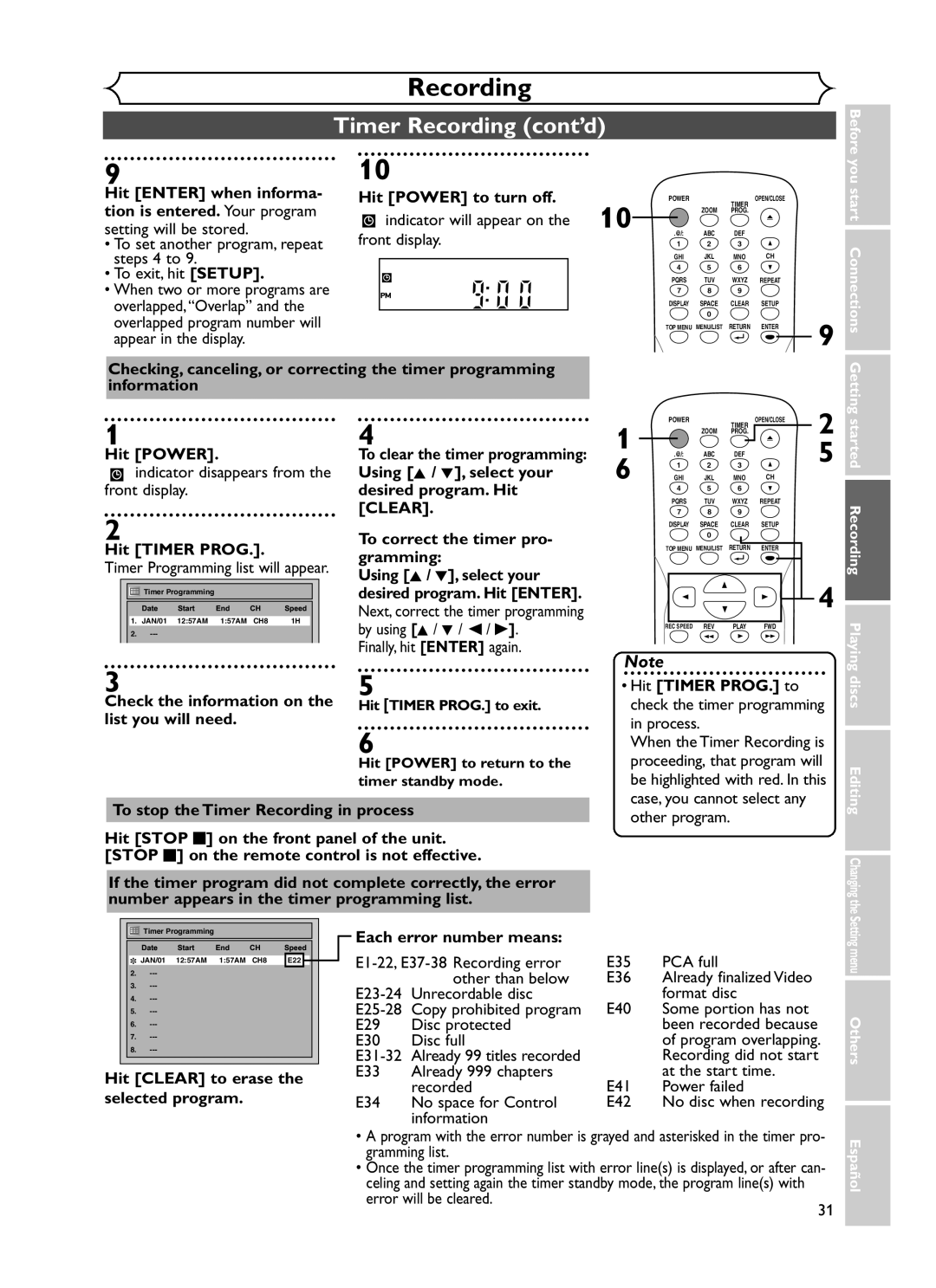 Sylvania DVR90DF Hit Enter when informa Hit Power to turn off, Tion is entered. Your program, Information Hit Power 