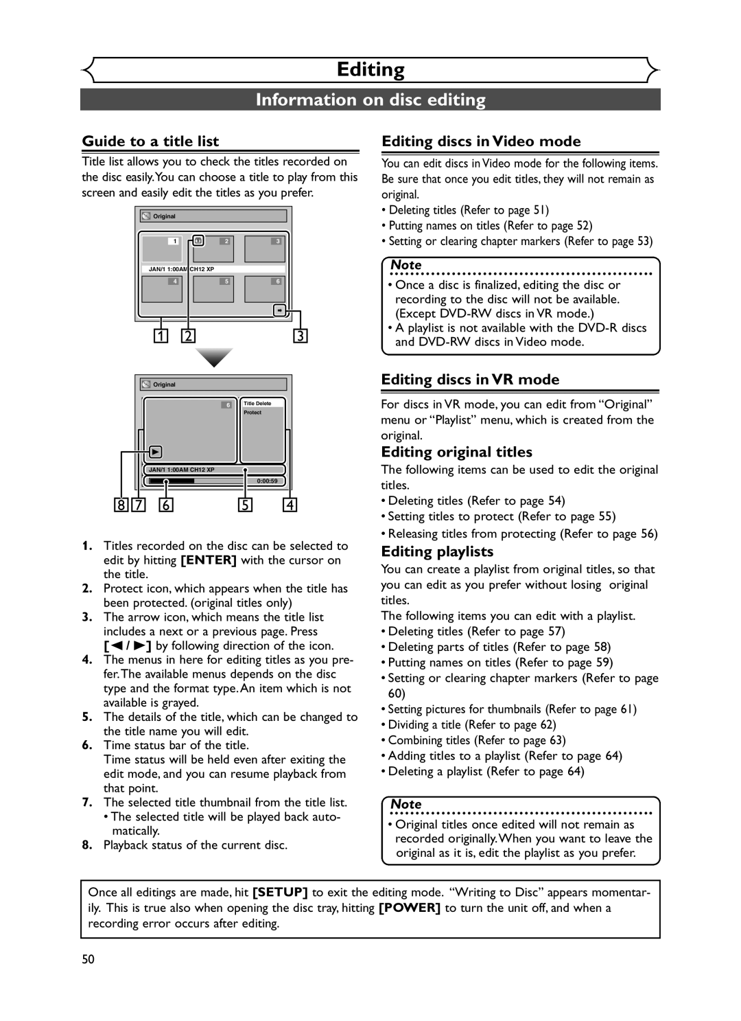 Sylvania DVR90DF owner manual Editing, Information on disc editing 