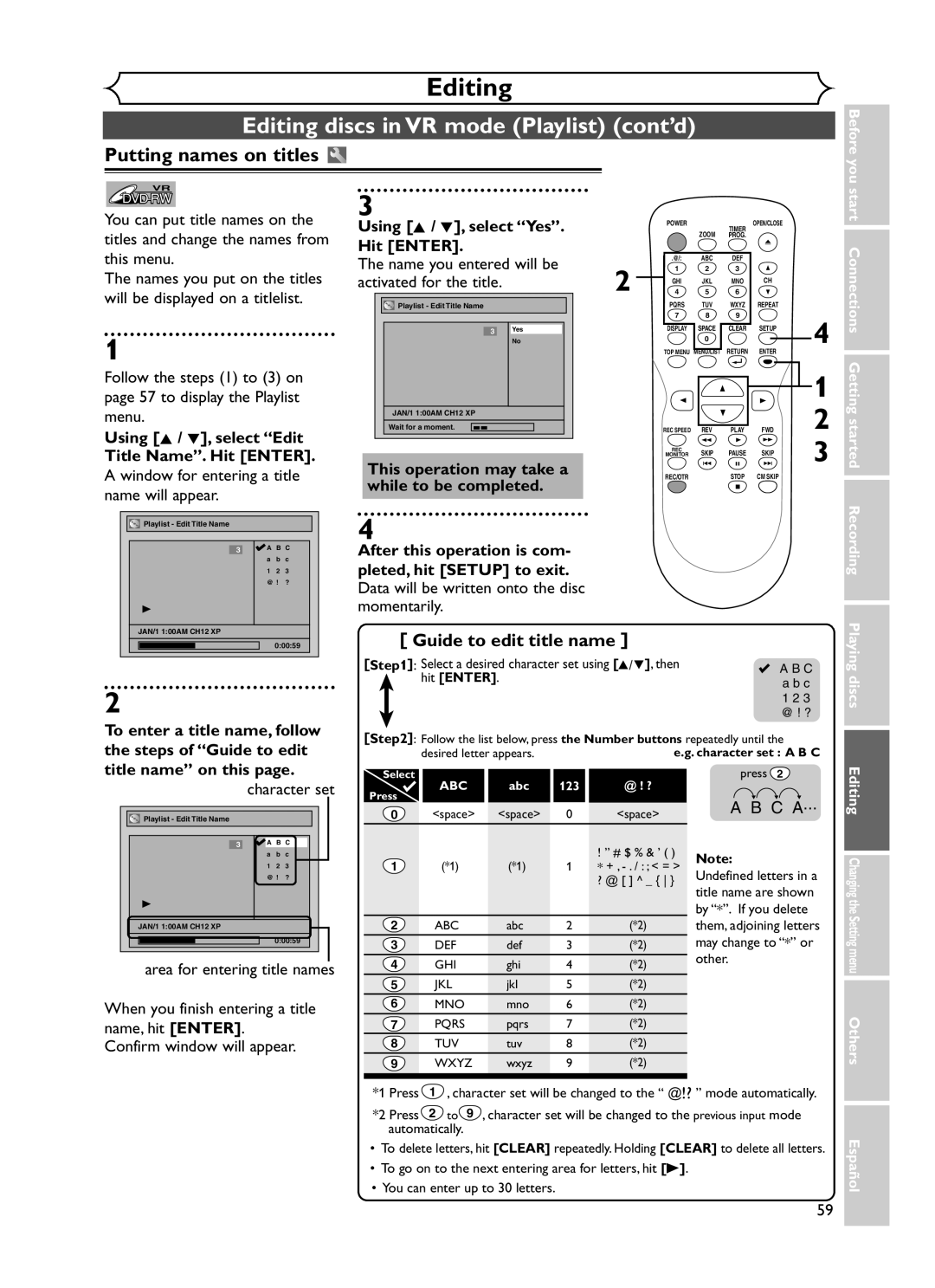 Sylvania DVR90DF owner manual C a, Using K / L, select Edit Title Name. Hit Enter 