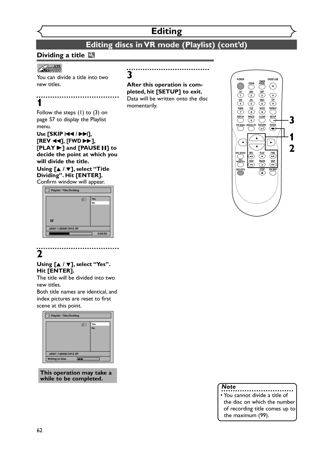 Sylvania DVR90DF owner manual Dividing a title 