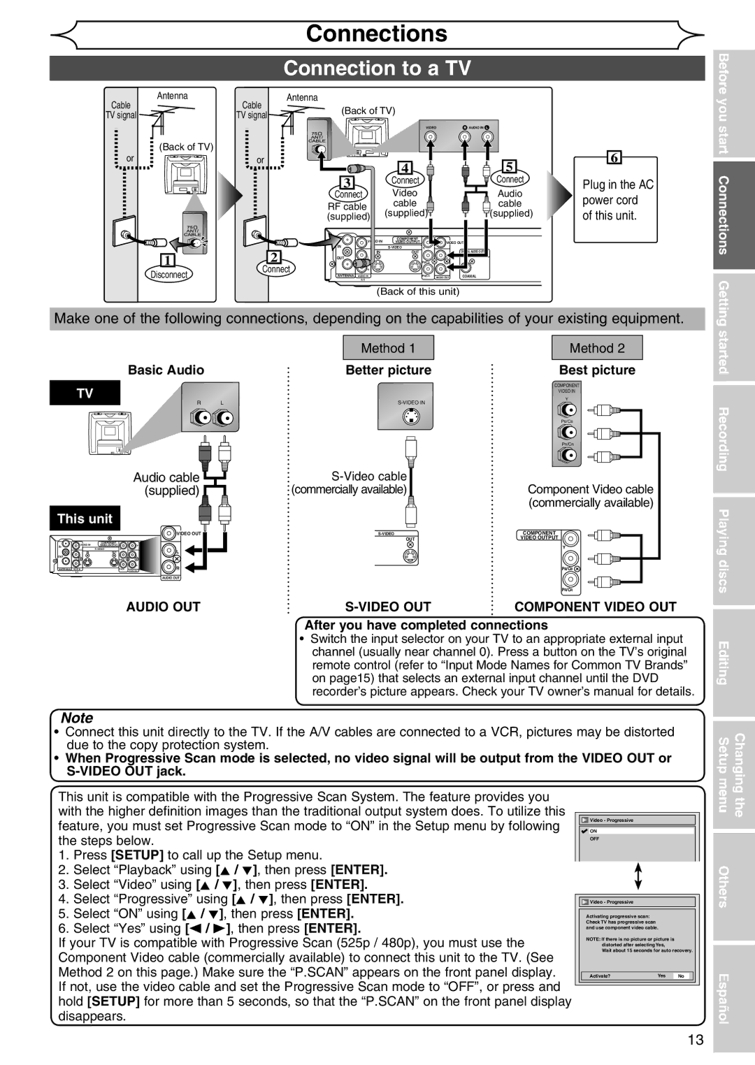 Sylvania DVR90DG owner manual Connections, Connection to a TV, This unit, Audio OUT, Video OUT Component Video OUT 