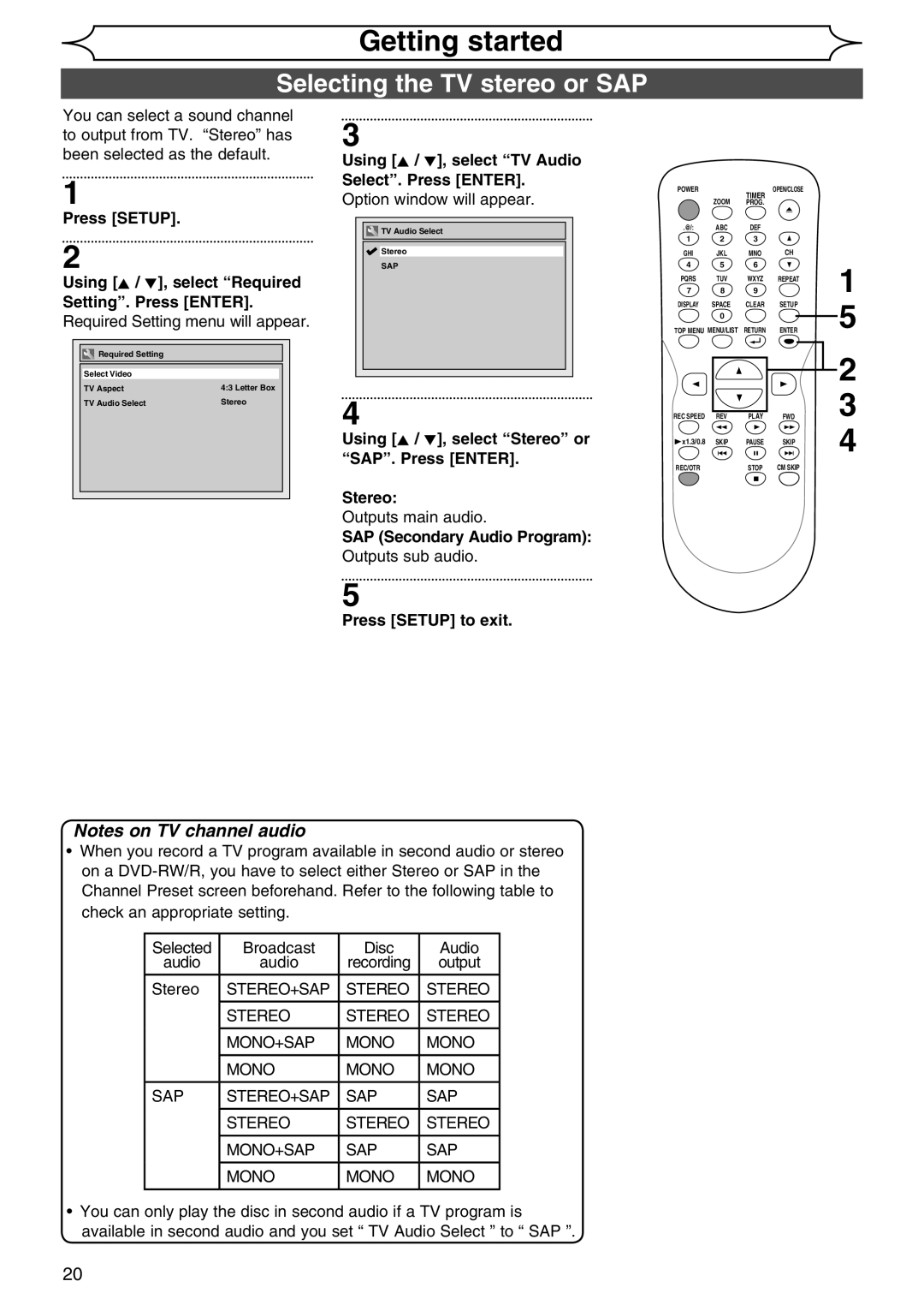 Sylvania DVR90DG owner manual Selecting the TV stereo or SAP, Using K / L, select TV Audio Select. Press Enter 